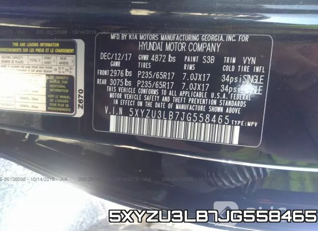 5XYZU3LB7JG558465 фото 10