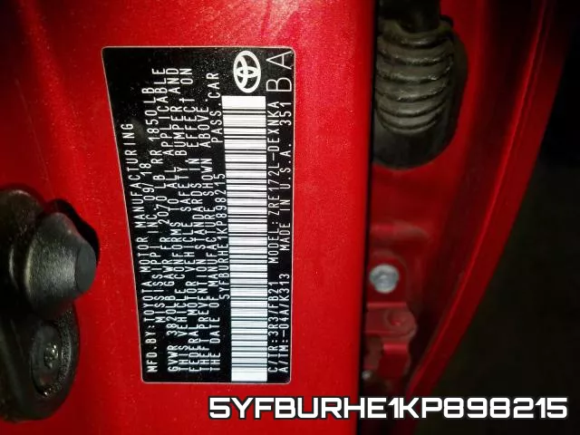5YFBURHE1KP898215 фото 2