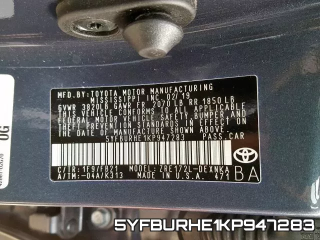 5YFBURHE1KP947283 фото 2