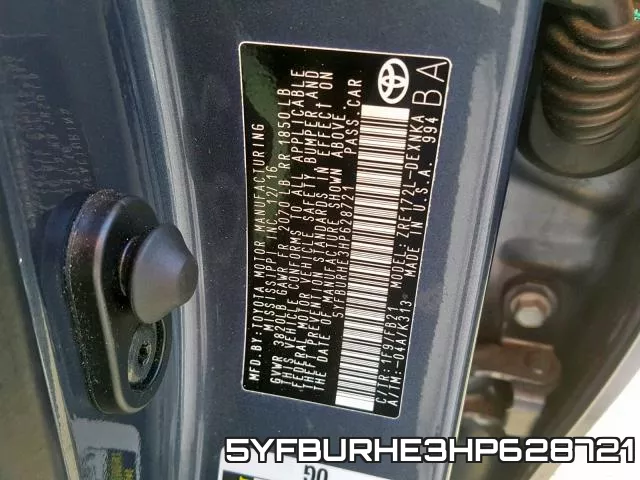 5YFBURHE3HP628721 фото 2