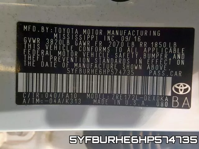 5YFBURHE6HP574735 фото 2