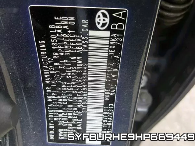 5YFBURHE9HP669449 фото 2