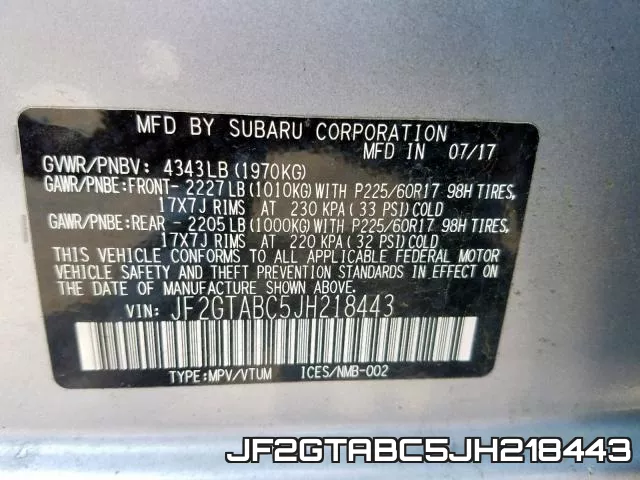 JF2GTABC5JH218443 фото 2