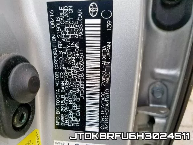 JTDKBRFU6H3024511 фото 2