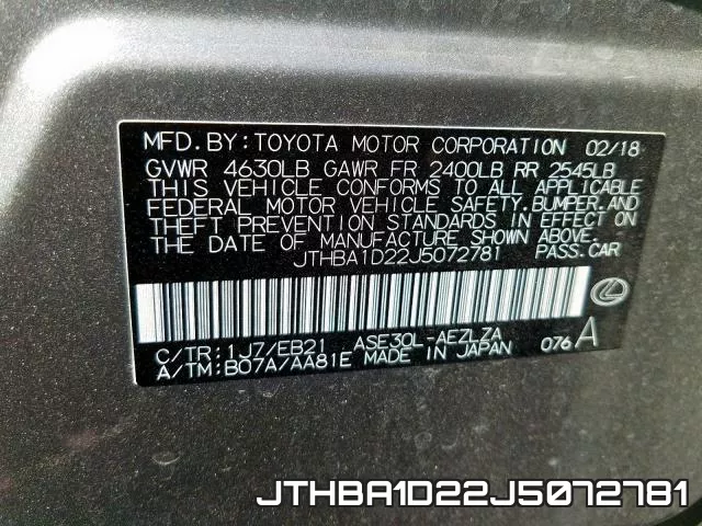 JTHBA1D22J5072781 фото 2