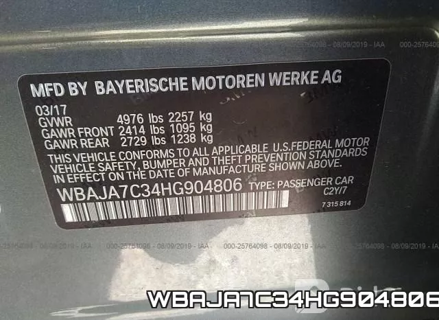 WBAJA7C34HG904806 фото 10