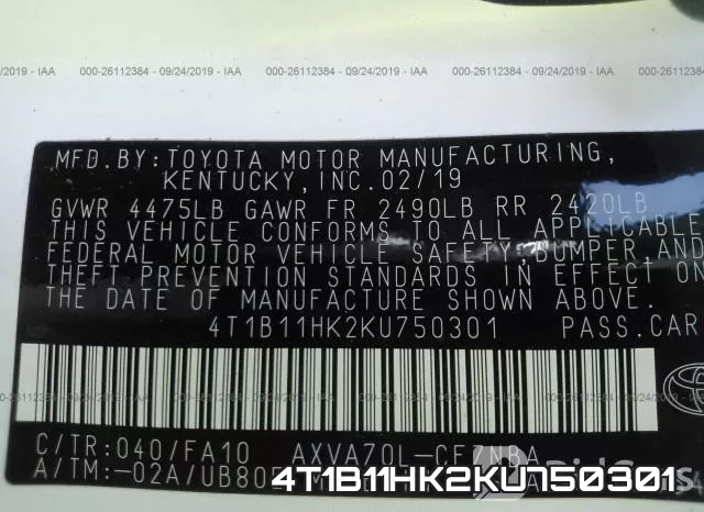 4T1B11HK2KU750301 фото 10