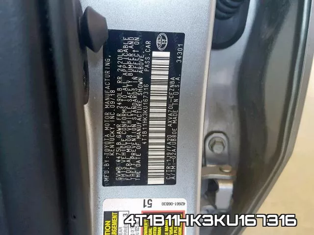 4T1B11HK3KU167316 фото 2