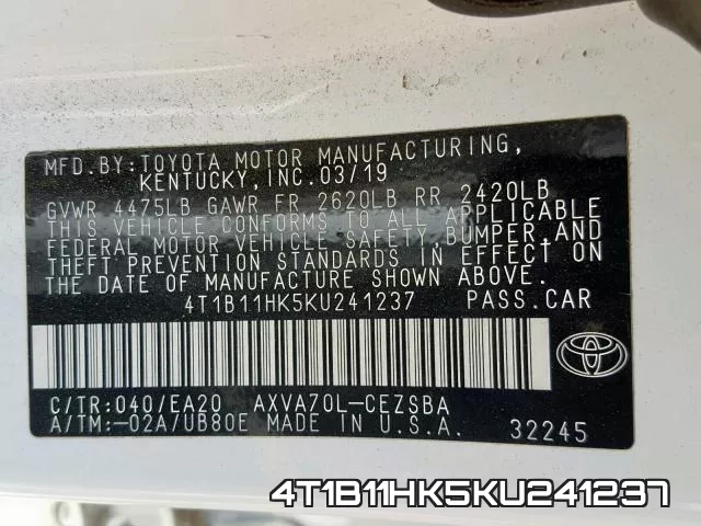 4T1B11HK5KU241237 фото 2