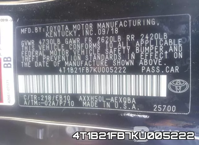 4T1B21FB7KU005222 фото 10