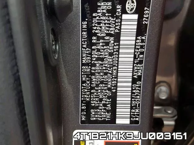 4T1B21HK9JU003161 фото 2