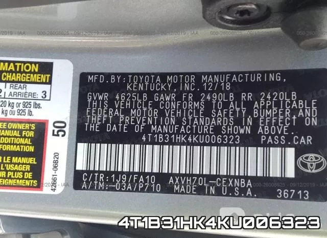 4T1B31HK4KU006323 фото 10