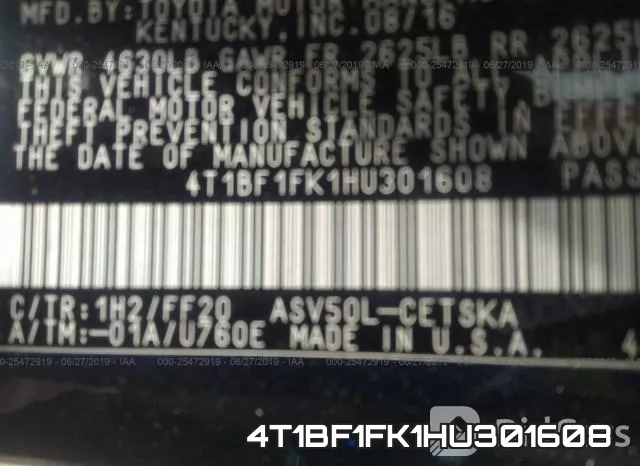 4T1BF1FK1HU301608 фото 10