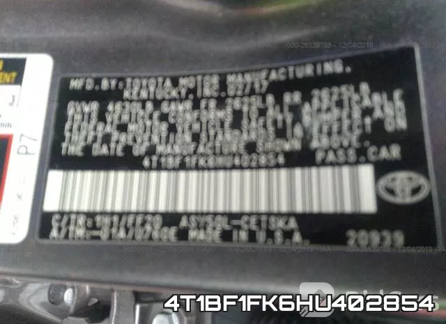 4T1BF1FK6HU402854 фото 10