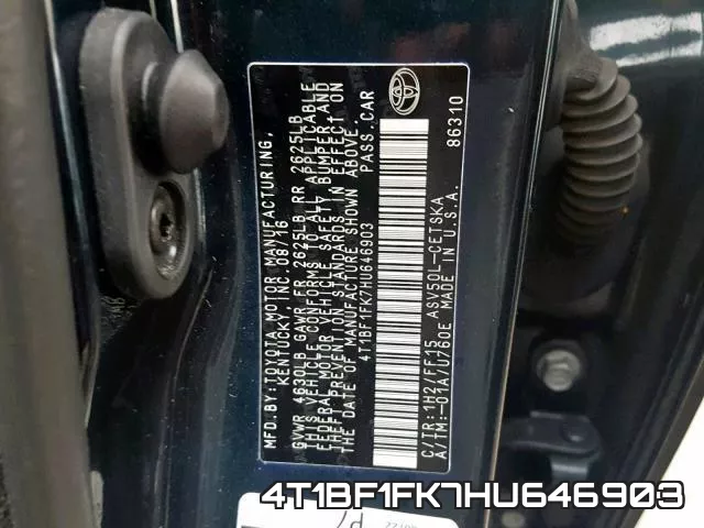 4T1BF1FK7HU646903 фото 2