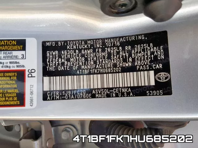 4T1BF1FK7HU685202 фото 2