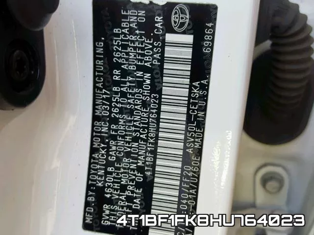 4T1BF1FK8HU764023 фото 2