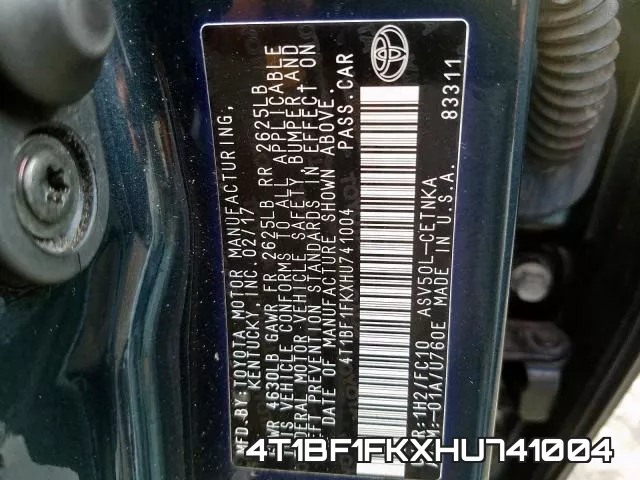 4T1BF1FKXHU741004 фото 2