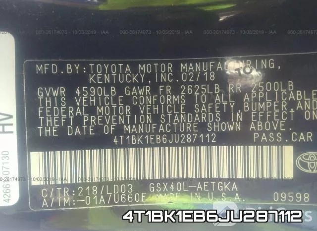 4T1BK1EB6JU287112 фото 10