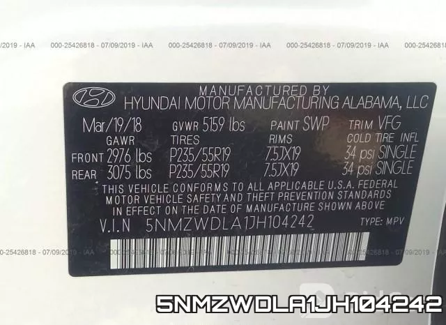 5NMZWDLA1JH104242 фото 10