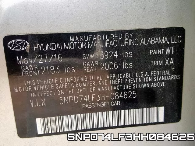 5NPD74LF3HH084625 фото 2