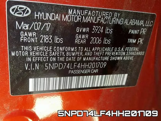 5NPD74LF4HH201709 фото 2