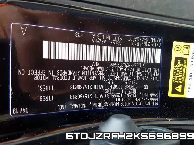5TDJZRFH2KS596899 фото 2