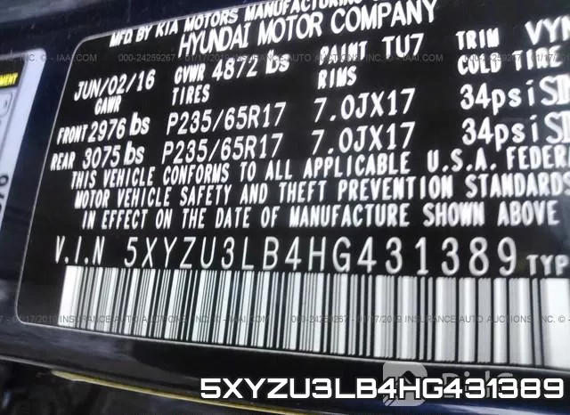 5XYZU3LB4HG431389 фото 10