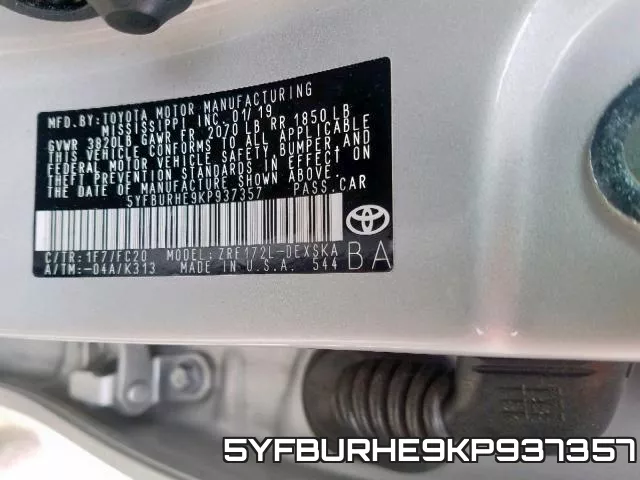 5YFBURHE9KP937357 фото 2