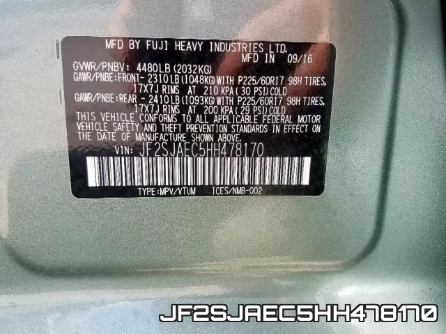 JF2SJAEC5HH478170 фото 2