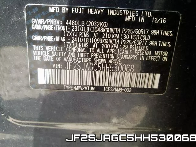 JF2SJAGC5HH530068 фото 2