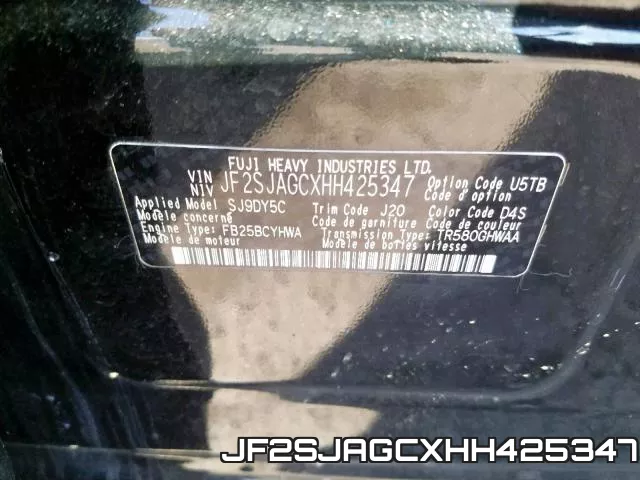 JF2SJAGCXHH425347 фото 2