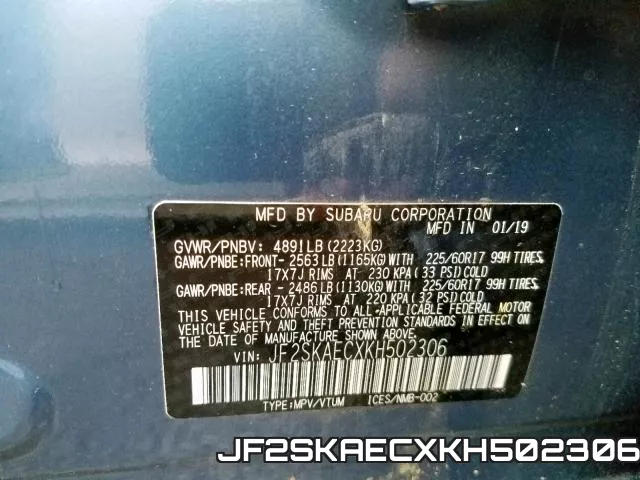 JF2SKAECXKH502306 фото 2