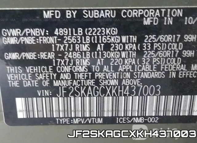 JF2SKAGCXKH437003 фото 10