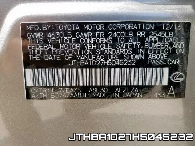JTHBA1D27H5045232 фото 2