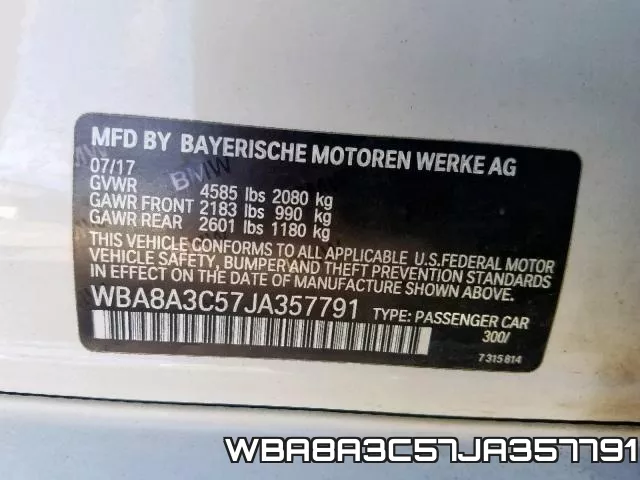 WBA8A3C57JA357791 фото 2