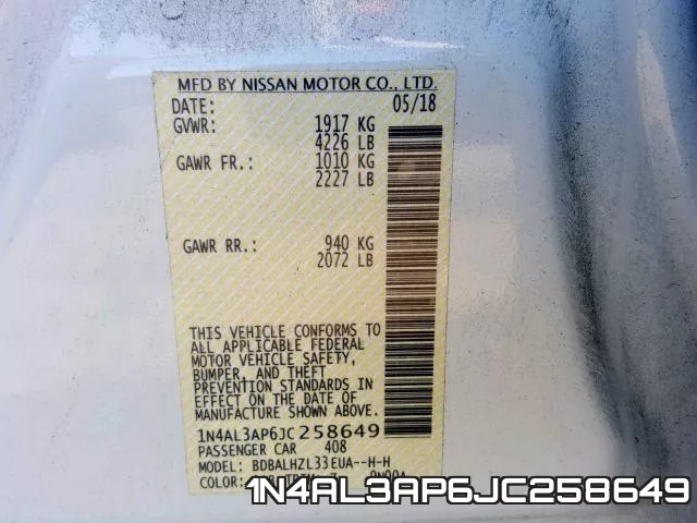 1N4AL3AP6JC258649 фото 2