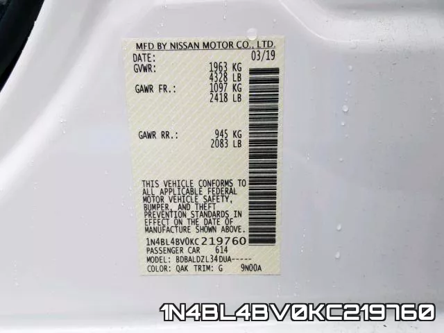 1N4BL4BV0KC219760 фото 2
