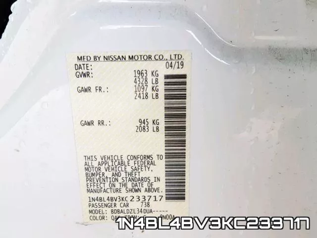 1N4BL4BV3KC233717 фото 2