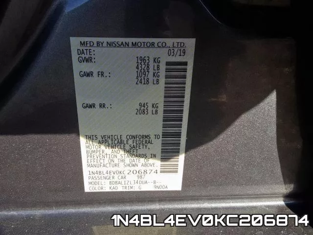 1N4BL4EV0KC206874 фото 2