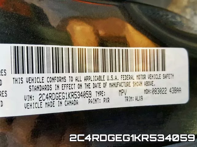 2C4RDGEG1KR534059 фото 2