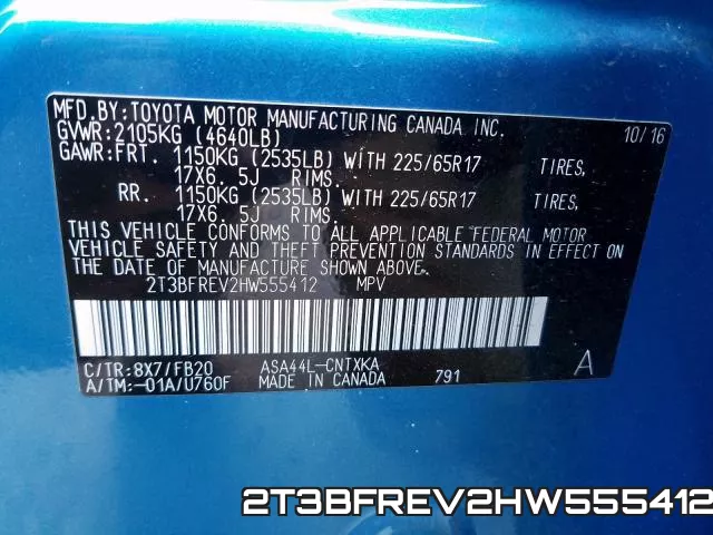 2T3BFREV2HW555412 фото 2