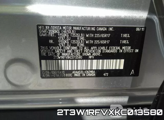 2T3W1RFVXKC013580 фото 10