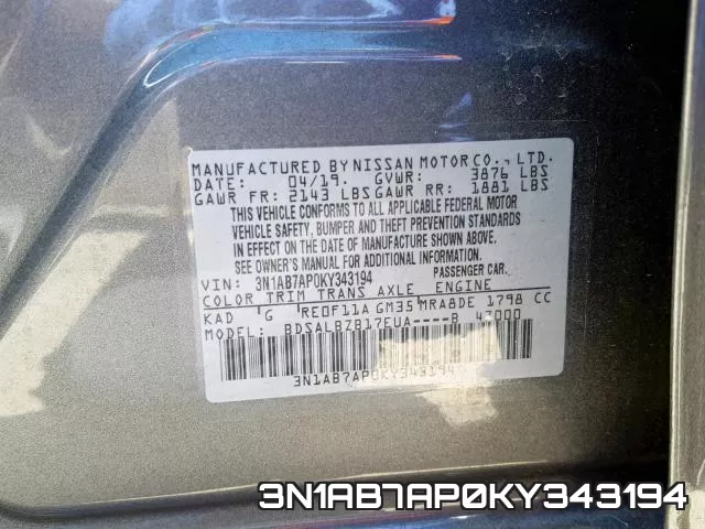 3N1AB7AP0KY343194 фото 2
