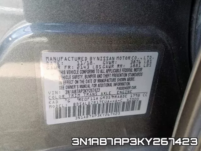 3N1AB7AP3KY267423 фото 2