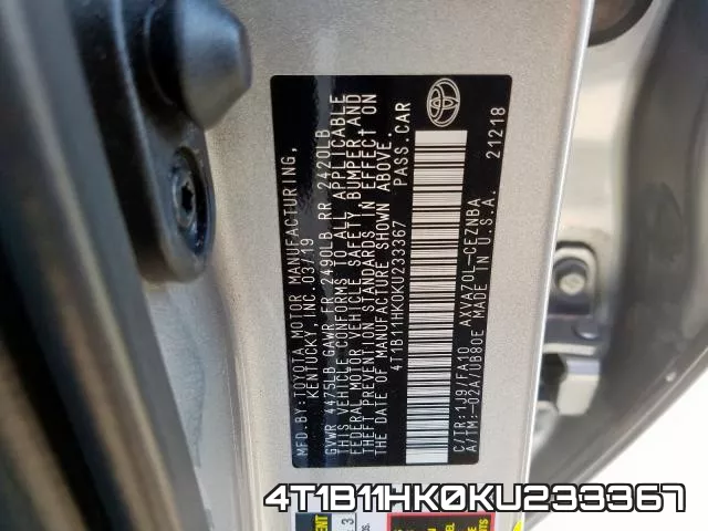 4T1B11HK0KU233367 фото 2