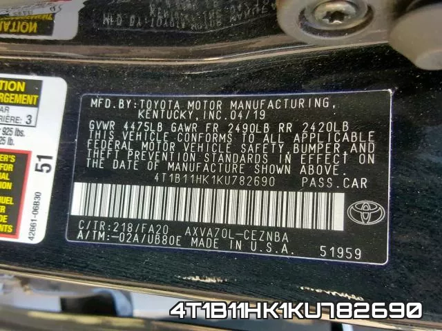 4T1B11HK1KU782690 фото 2