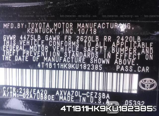 4T1B11HK9KU182385 фото 10