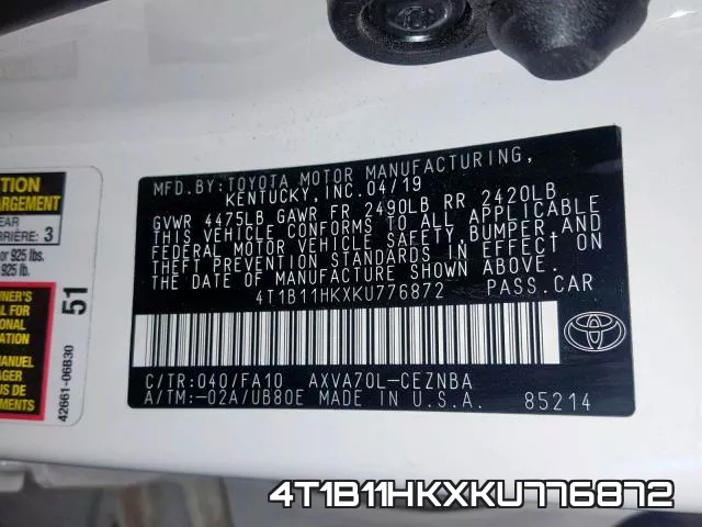 4T1B11HKXKU776872 фото 2