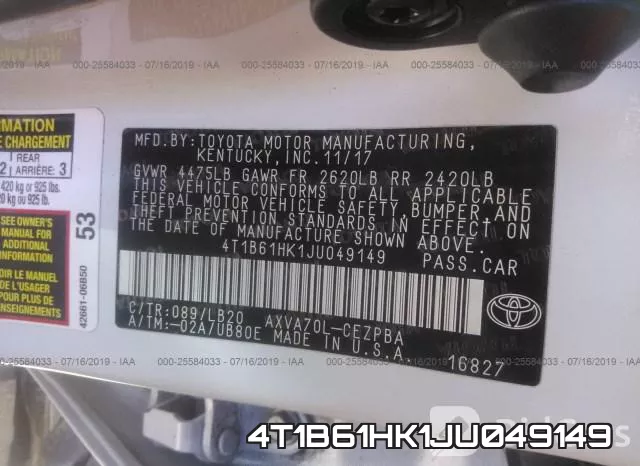 4T1B61HK1JU049149 фото 10